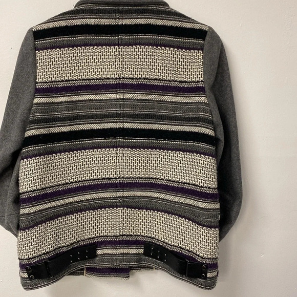 Eleven‎ Paris Women's Moto Wool Jacket Teofil Small Black Gray Purple - Picture 2 of 9
